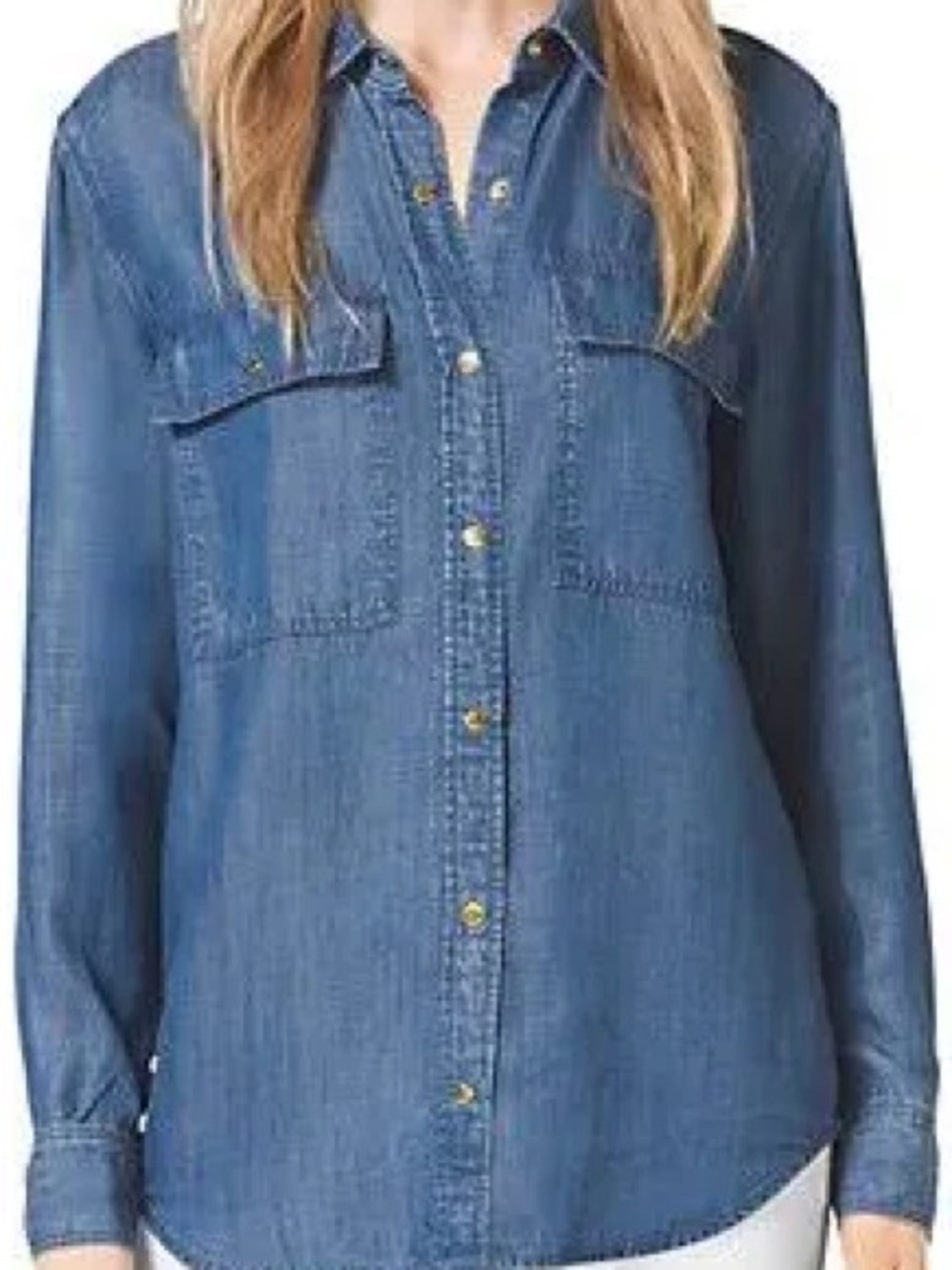 Michael Kors Denim Button-Front Slim Fit Shirt - Blue